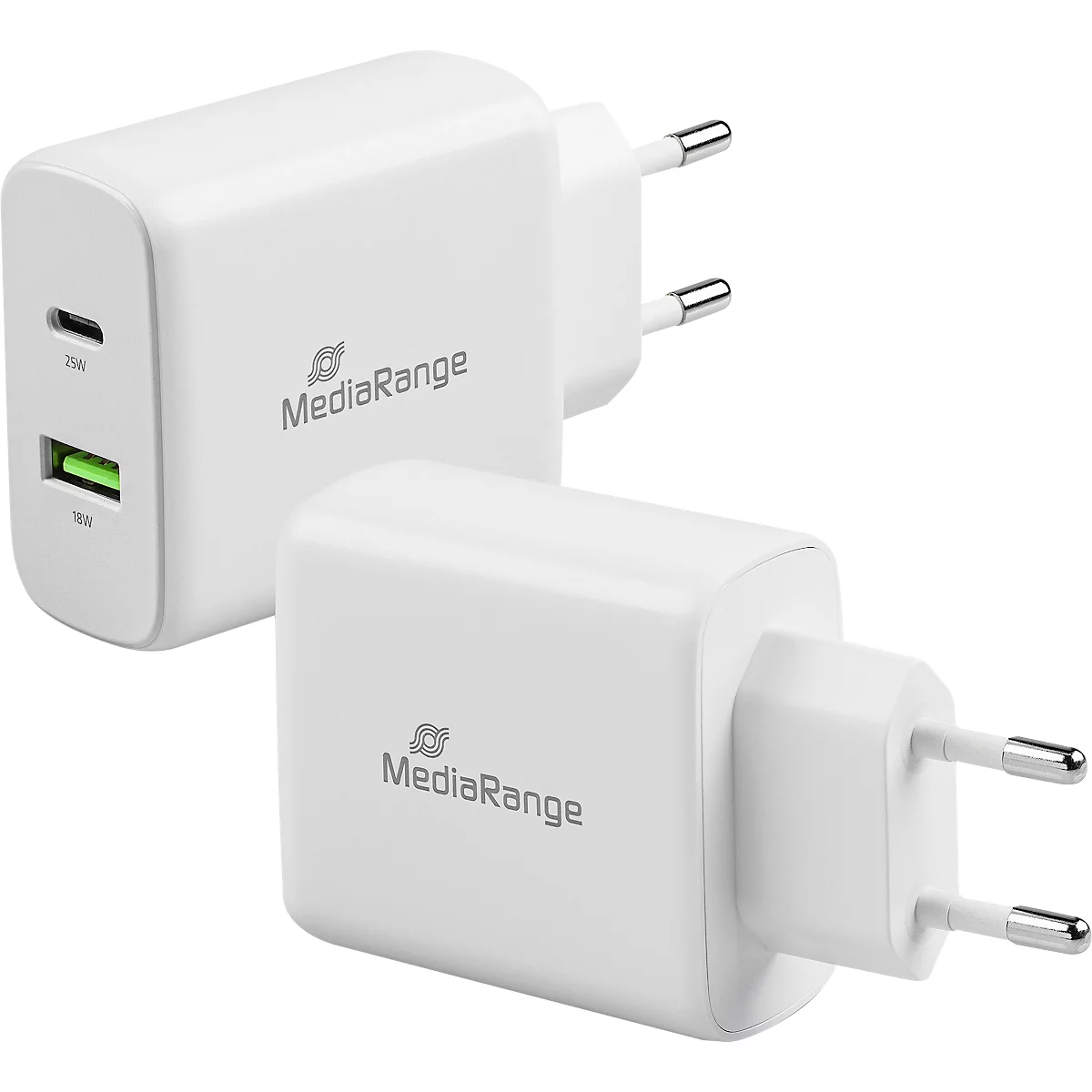 MediaRange Quick Charge Adaptateur de charge rapide 43 W, prise européenne, 1x USB-C et 1x USB-A, blanc