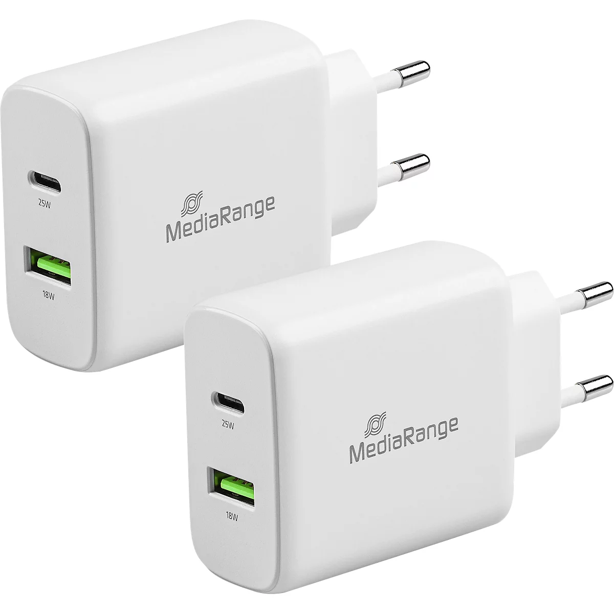 MediaRange Quick Charge Adaptateur de charge rapide 43 W, prise européenne, 1x USB-C et 1x USB-A, blanc