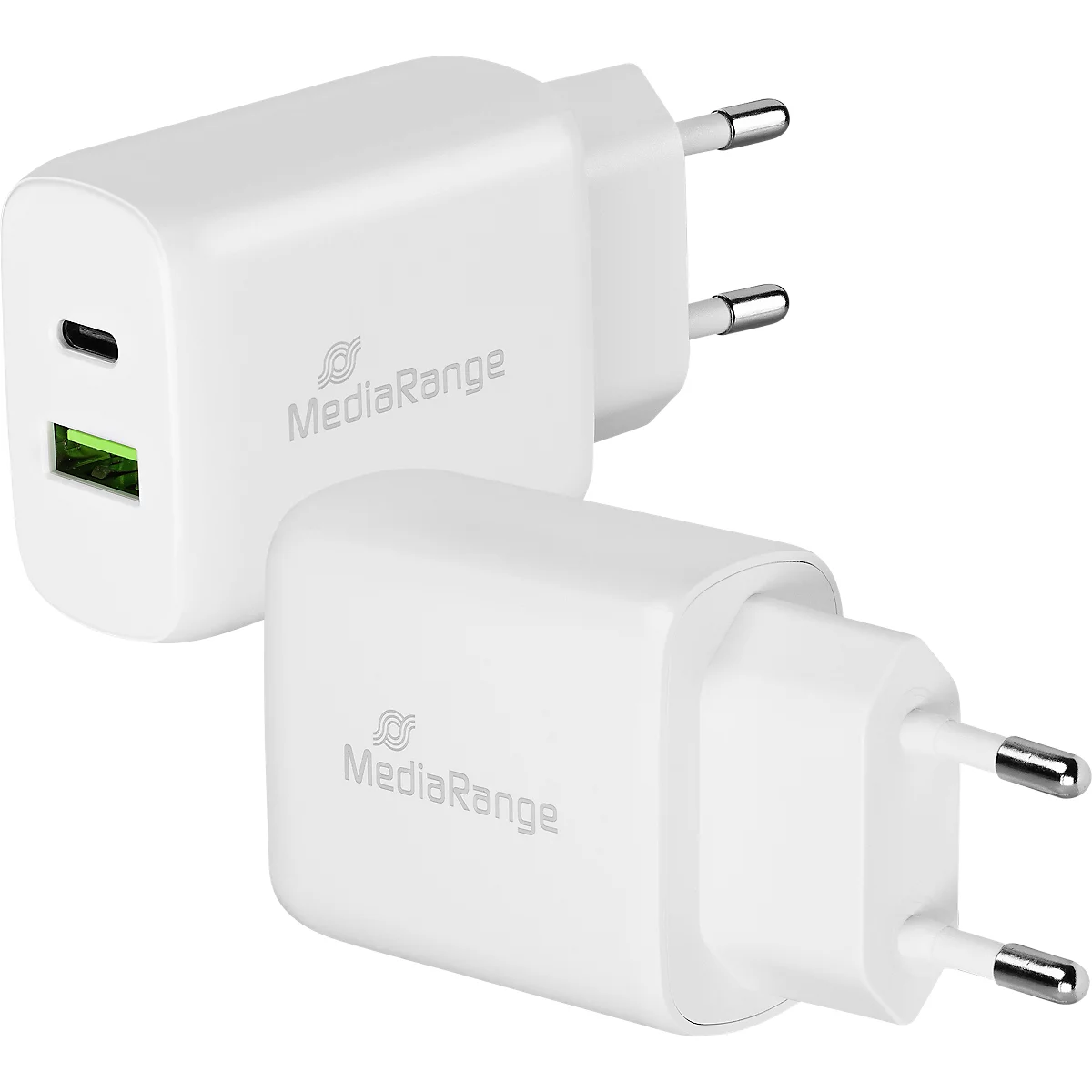 MediaRange Schnellladeadapter 25 W, Eurostecker, USB-A/USB-C, weiß