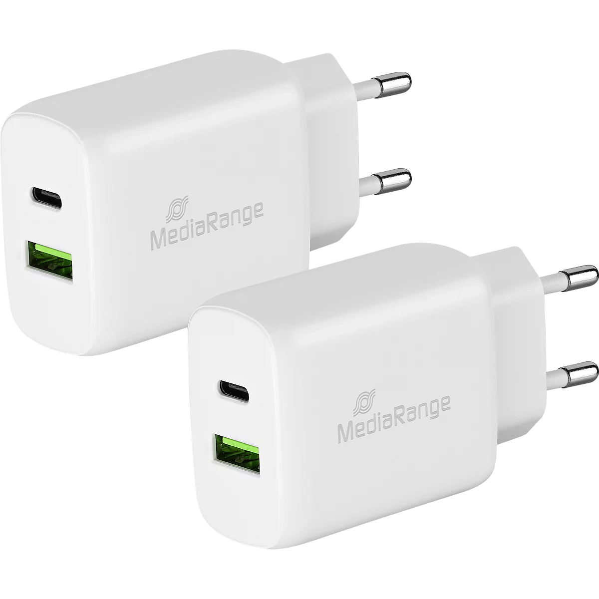 MediaRange Schnellladeadapter 25 W, Eurostecker, USB-A/USB-C, weiß