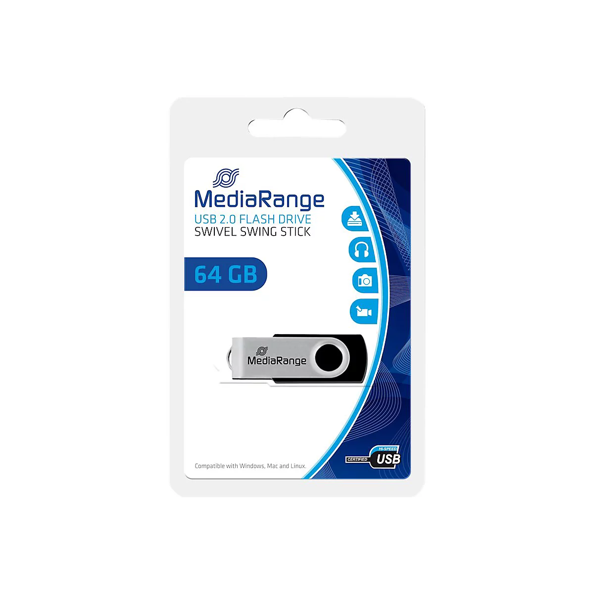MediaRange - USB-Flash-Laufwerk - 64 GB - USB 2.0 - Schwarz/Silber