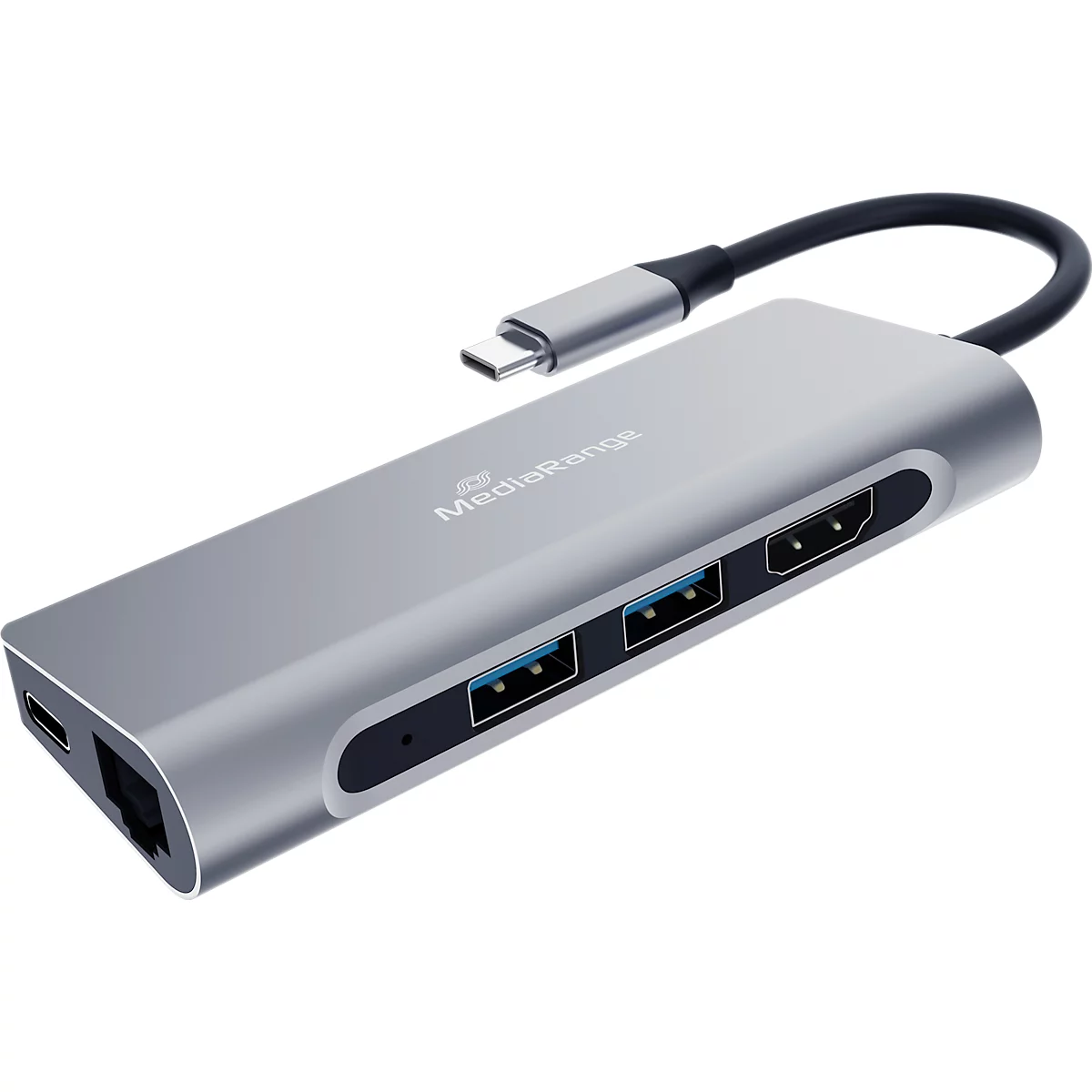 MediaRange USB Type-C Multiport Adapter, 2x USB 3.2, 1x HDMI (4K), LAN-Buchse, silber