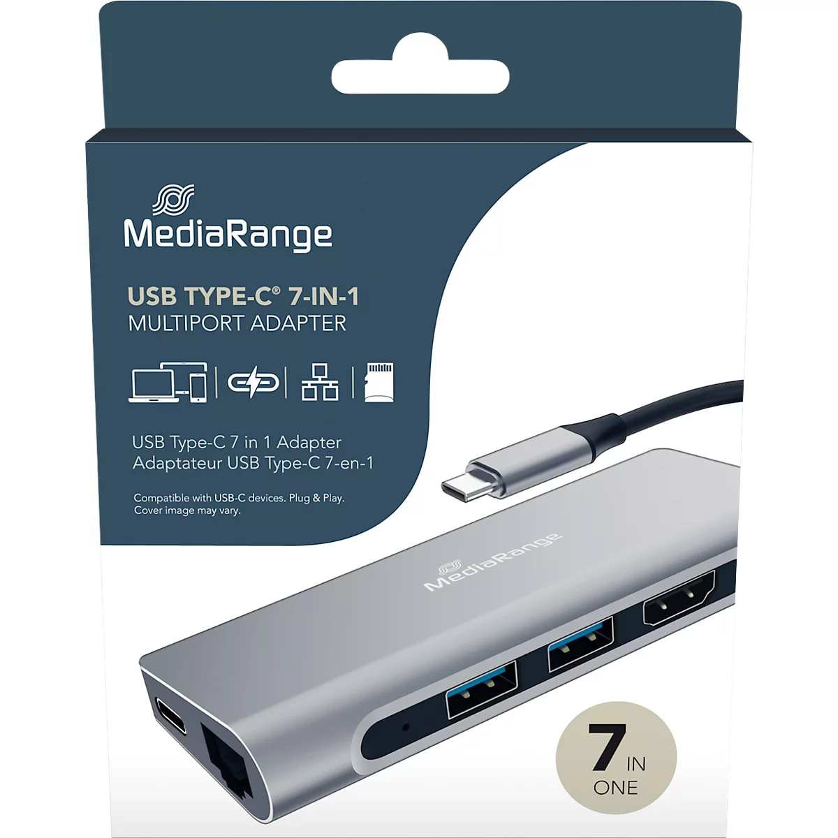 MediaRange USB Type-C Multiport Adapter, 2x USB 3.2, 1x HDMI (4K), LAN-Buchse, silber