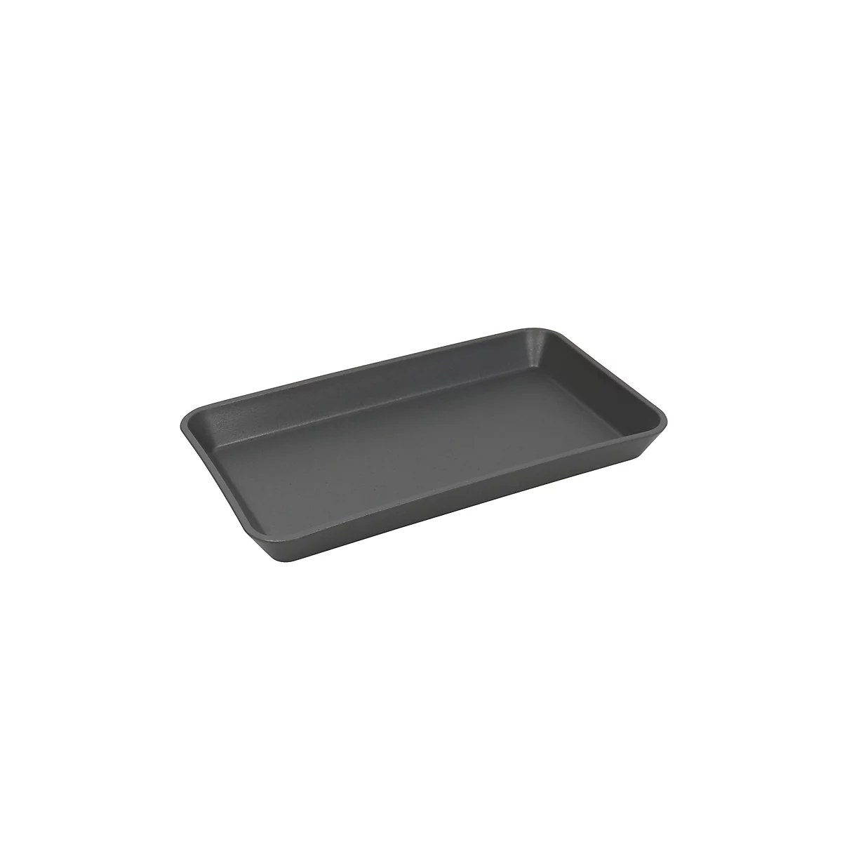 Plaque de cuisson rectangulaire gris foncé, prise de vue légèrement en diagonale par le haut.