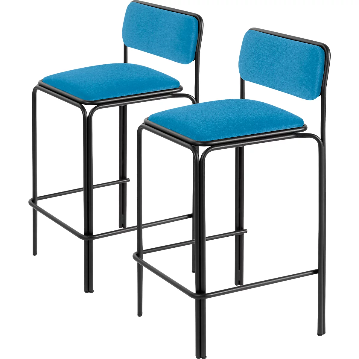 Meet by Paperflow Bistro barkruk, staal met kunstlederen bekleding, zithoogte 850 mm, met rugleuning, B 485 x D 435 x H 1060 mm, 2 stuks, zwart/blauw