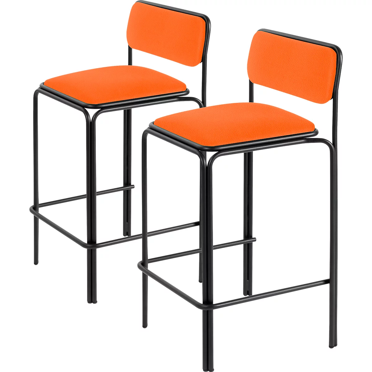 Meet by Paperflow Bistro barkruk, staal met kunstlederen bekleding, zithoogte 850 mm, met rugleuning, B 485 x D 435 x H 1060 mm, 2 stuks, zwart/grate