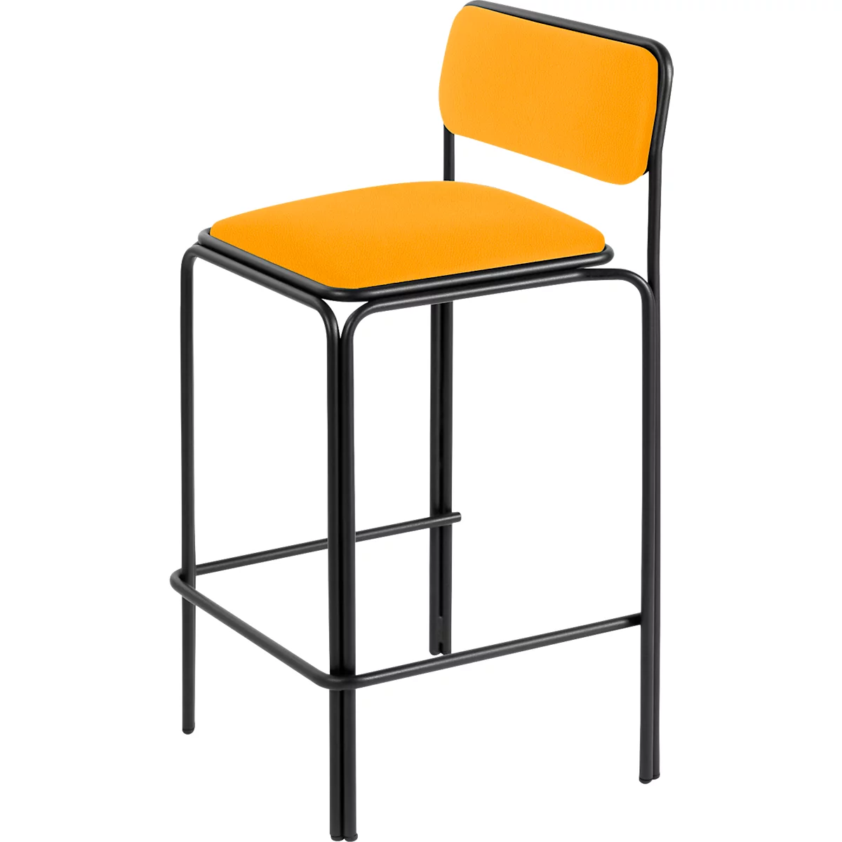 Meet by Paperflow Bistro barkruk, staal met kunstlederen bekleding, zithoogte 850 mm, met rugleuning, B 485 x D 435 x H 1060 mm, 2 stuks, zwart/saffraan