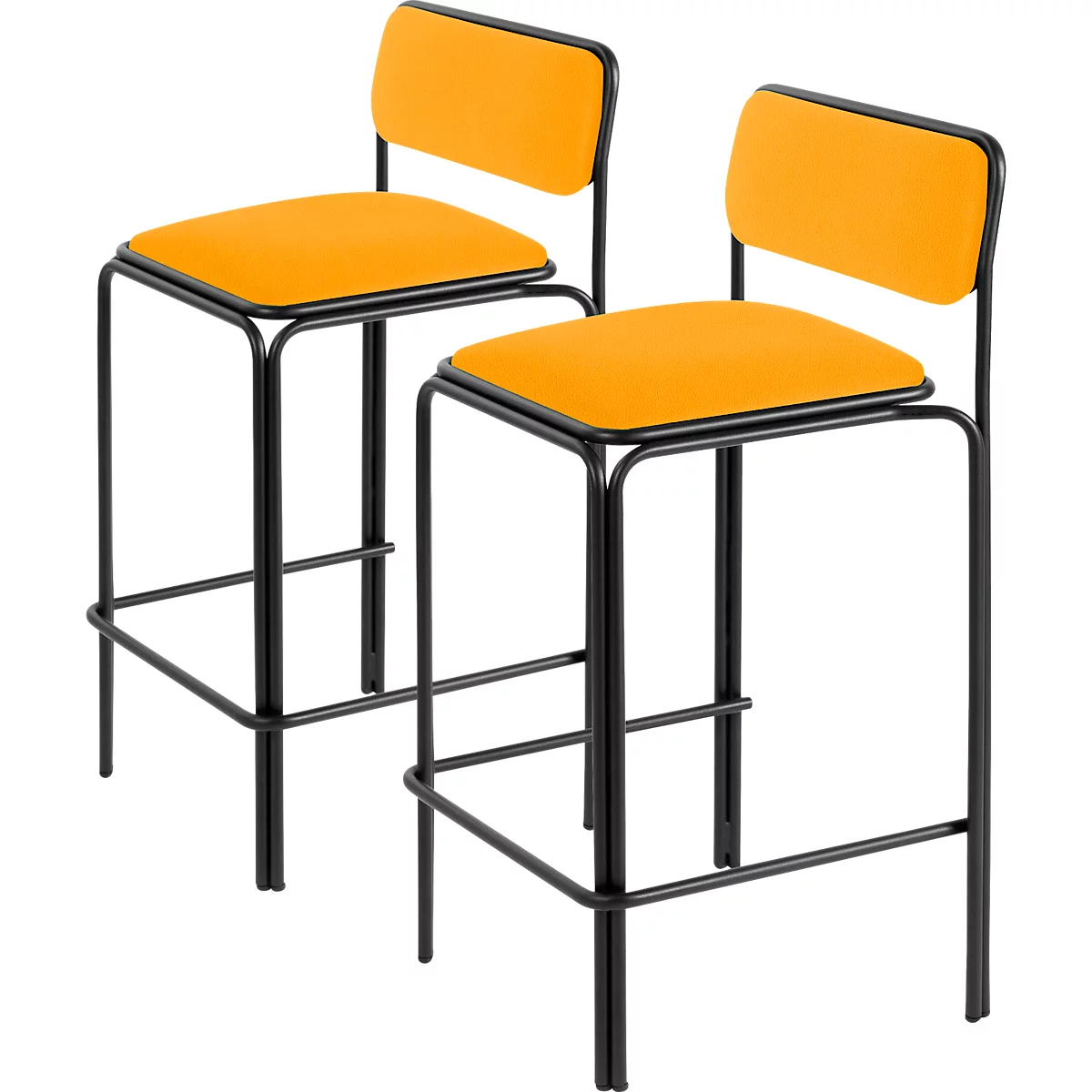 Meet by Paperflow Bistro barkruk, staal met kunstlederen bekleding, zithoogte 850 mm, met rugleuning, B 485 x D 435 x H 1060 mm, 2 stuks, zwart/saffraan