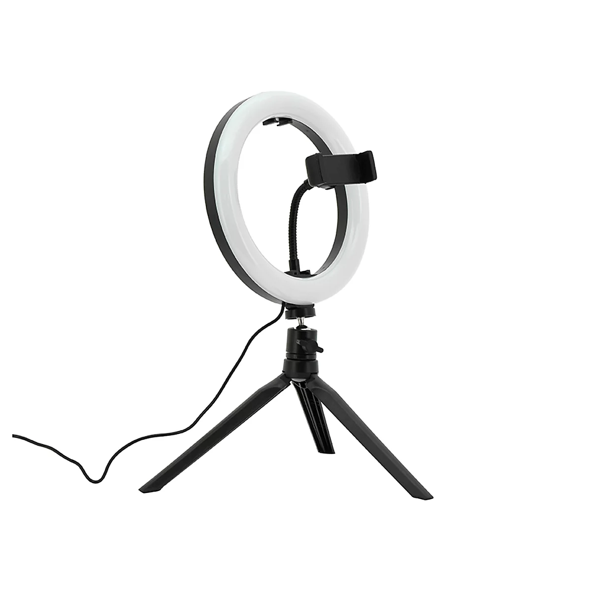 Ringlicht auf einem Stativ, mit Smartphonehalterung.