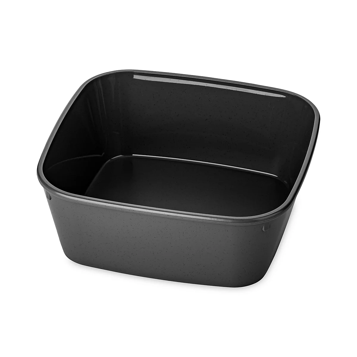 Moule à pâtisserie noir, rectangulaire avec des coins arrondis. Le bord supérieur est fin et gris clair.