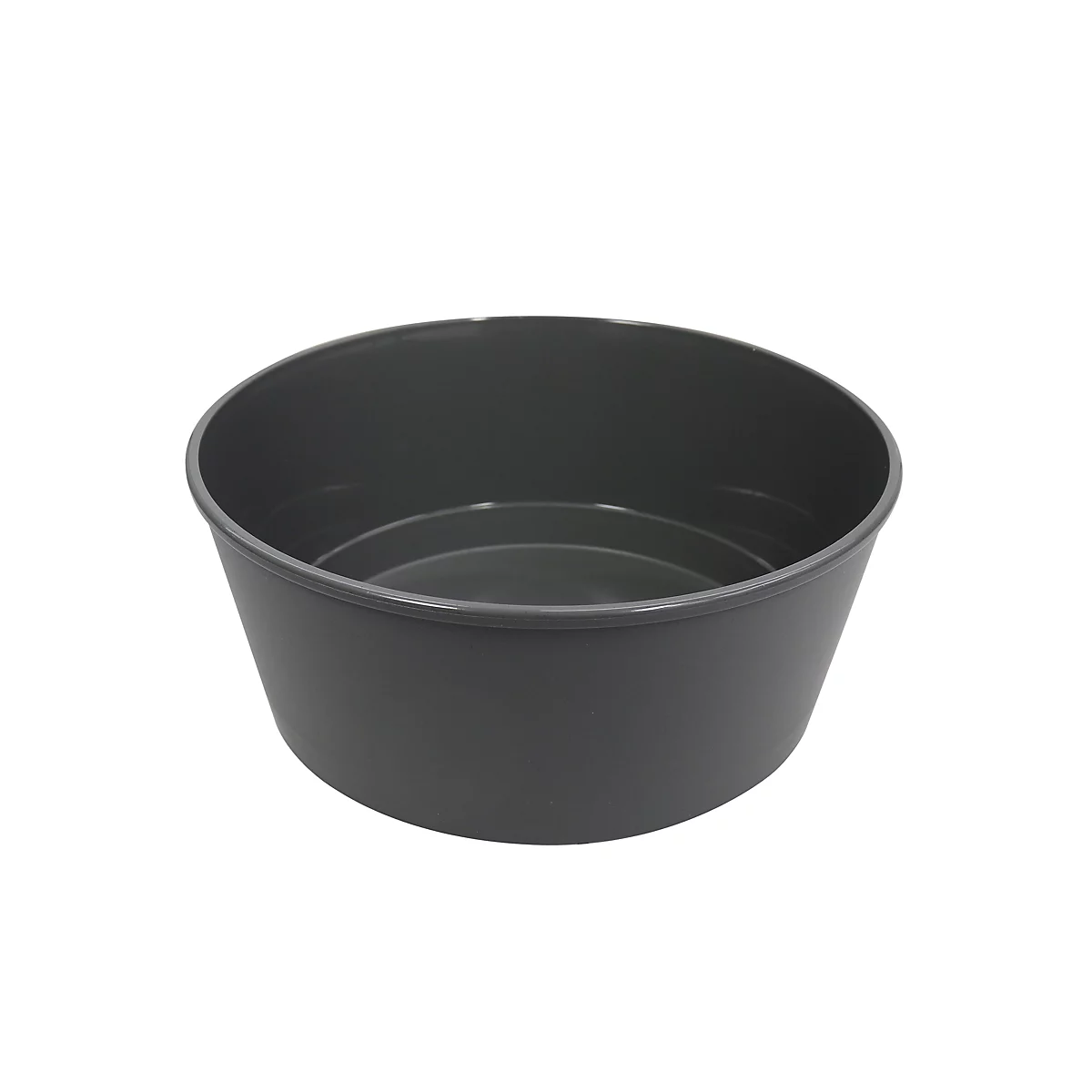 Bol gris et rond avec un bord surélevé. Deux rainures sont visibles à l'intérieur. Le bol est posé sur un fond blanc.