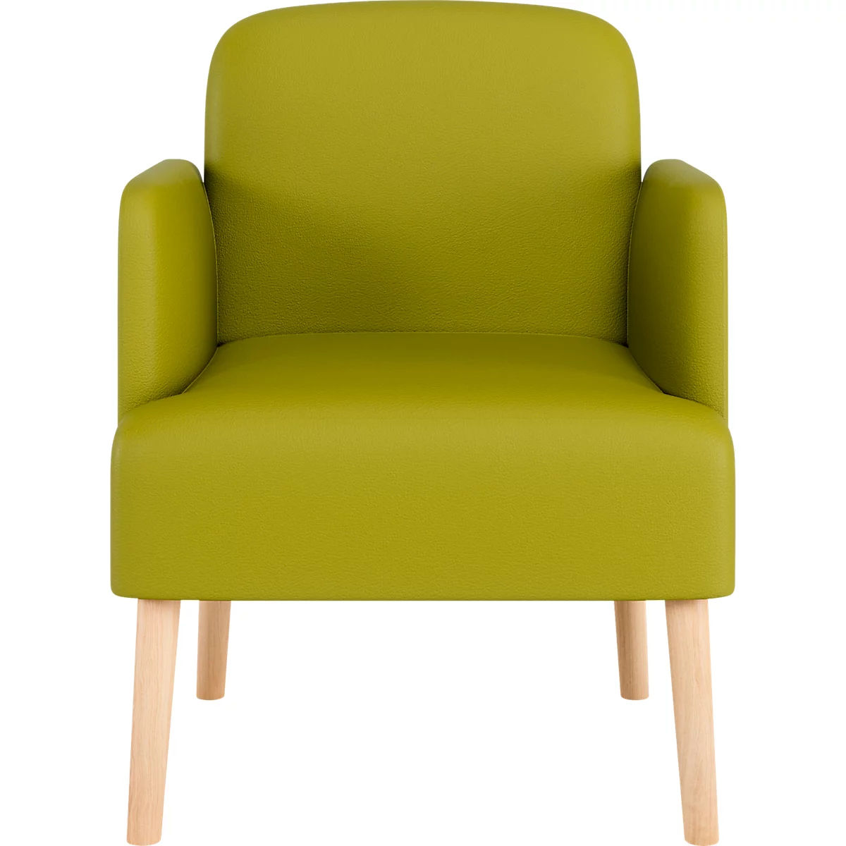 Lichtgroene fauteuil met houten poten.