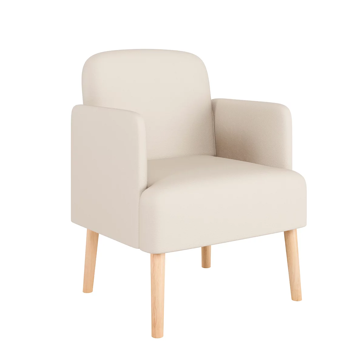 Beige fauteuil met houten poten op een witte achtergrond.
