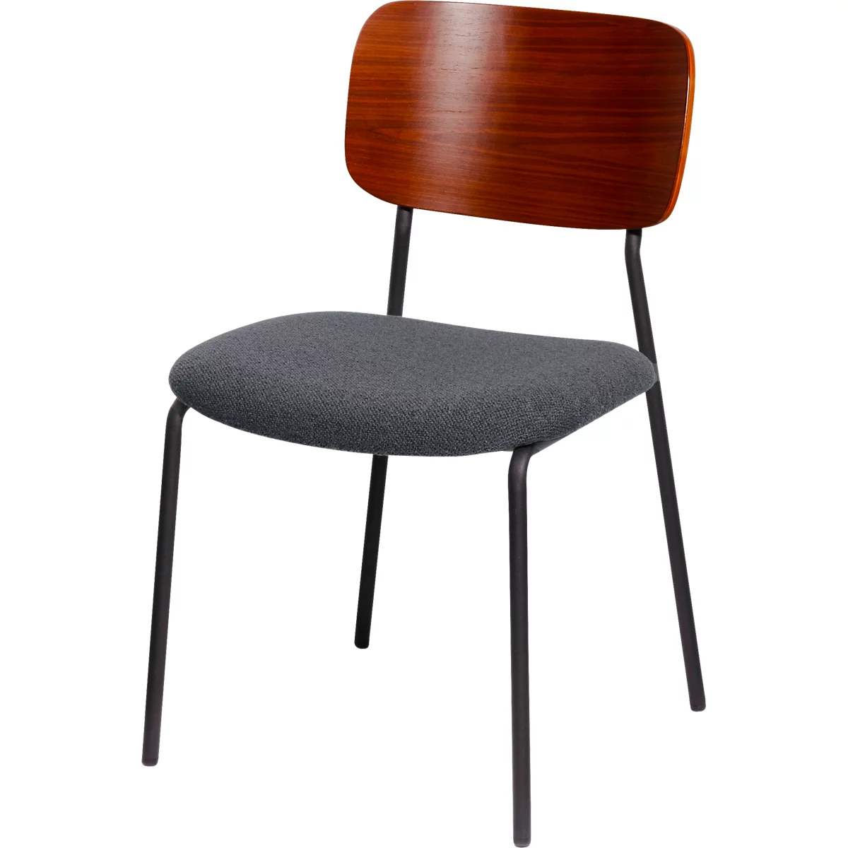meet by Paperflow Chaise de bistrot LISA, rembourrée, piétement noir, placage noyer, housse en bouclé anthracite, lot de 2