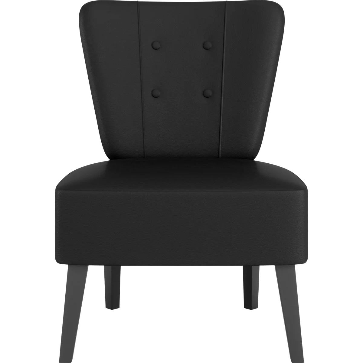 Fauteuil cocktail noir avec boutons dans le dos et pieds gris.