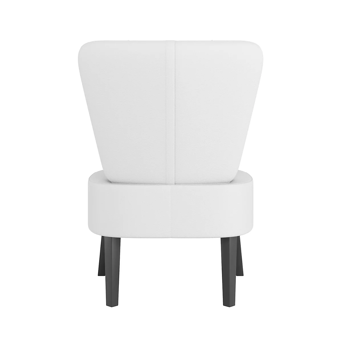 Fauteuil blanc, vue arrière, avec pieds foncés.
