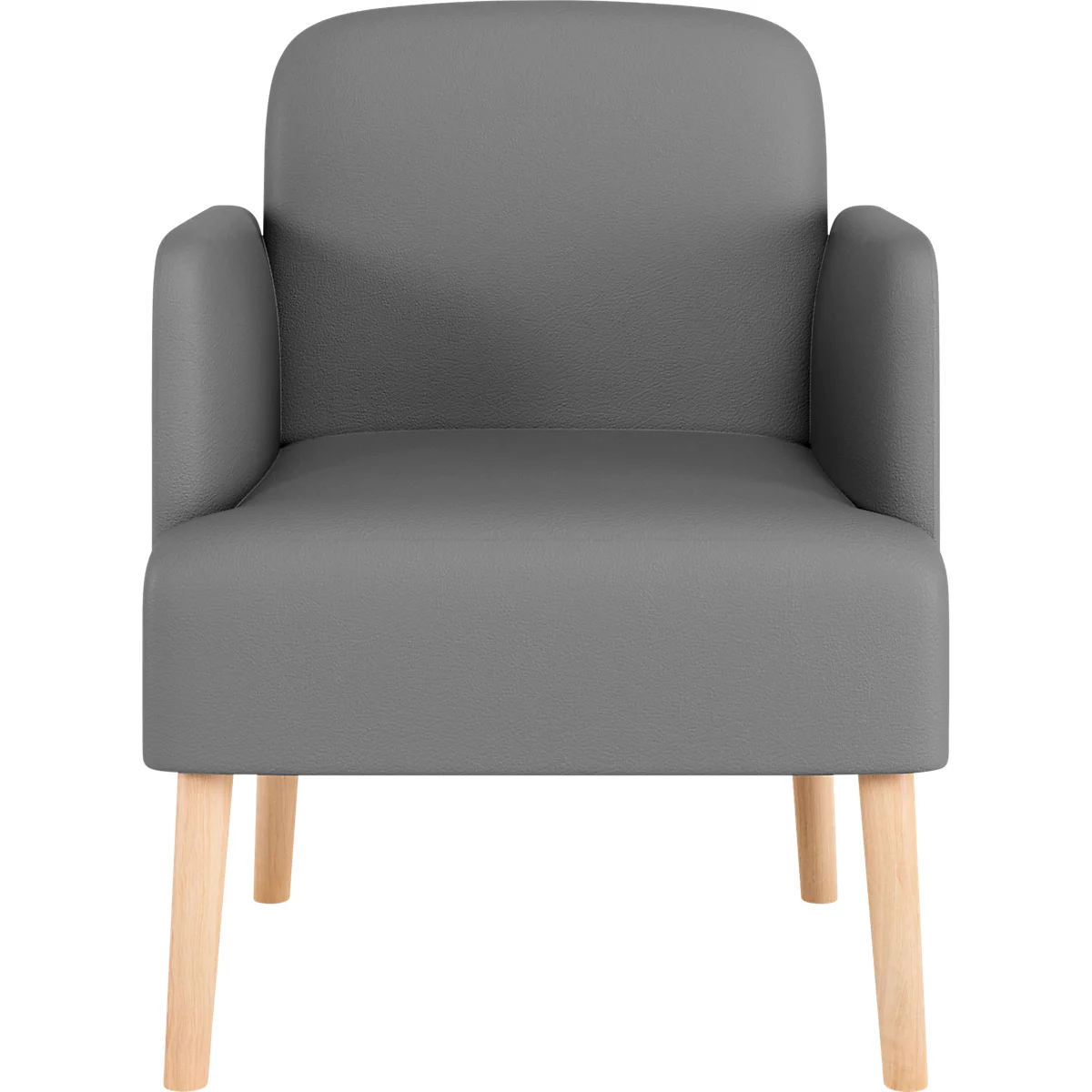 Fauteuil gris avec pieds en bois.