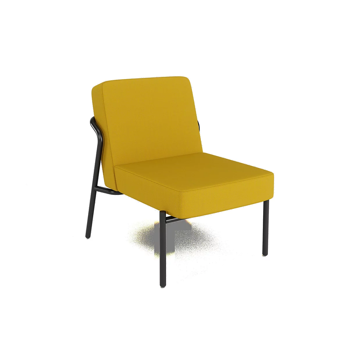 Fauteuil jaune avec cadre noir, sur fond blanc.