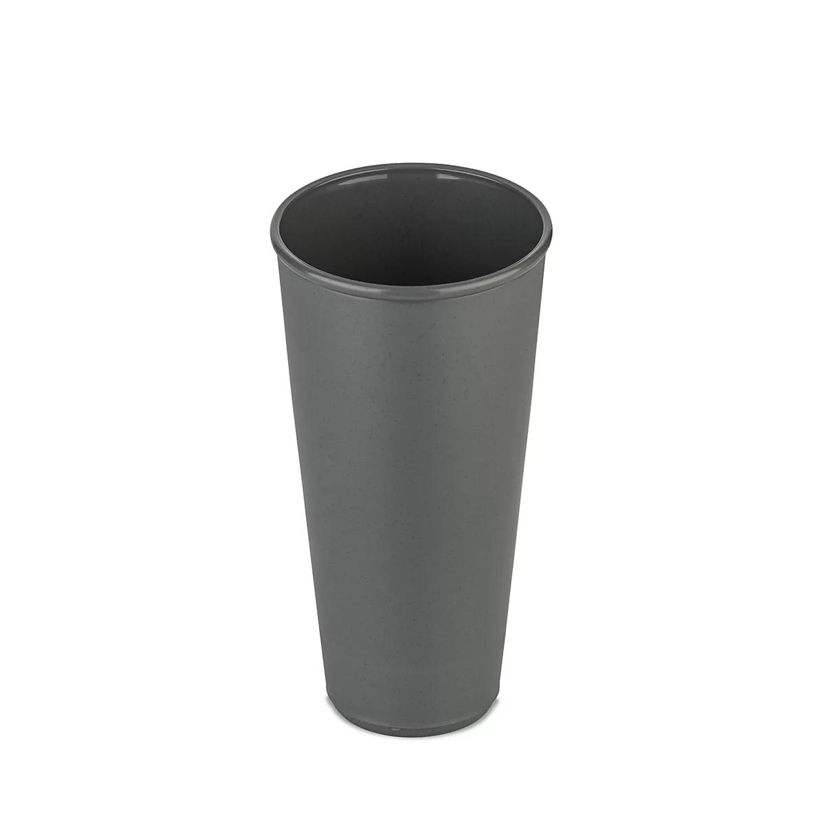 Grauer, konischer Becher auf weißem Hintergrund.
