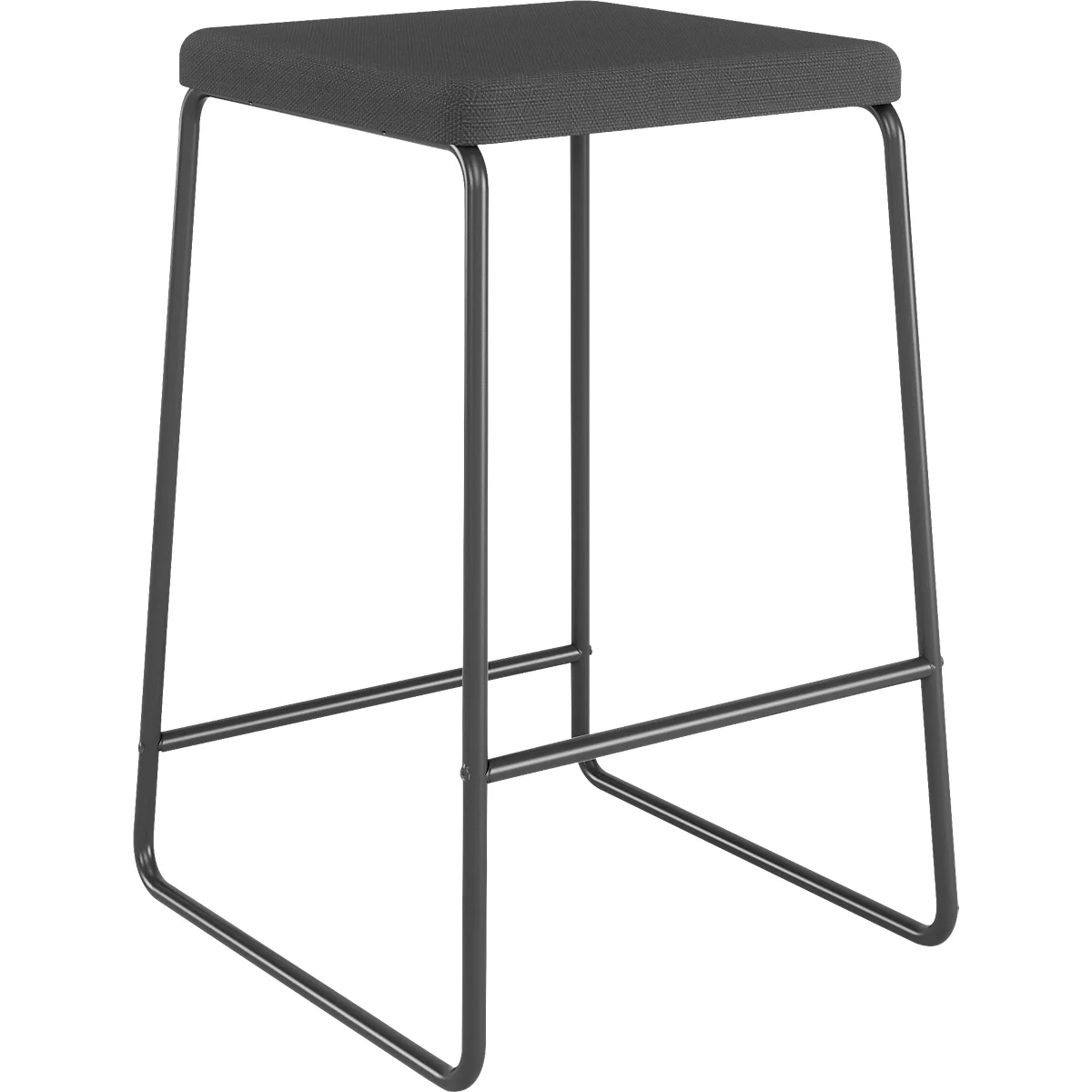 Moderner Barhocker mit dunkler, gepolsterter Sitzfläche und einem minimalistischen schwarzen Metallrahmen.