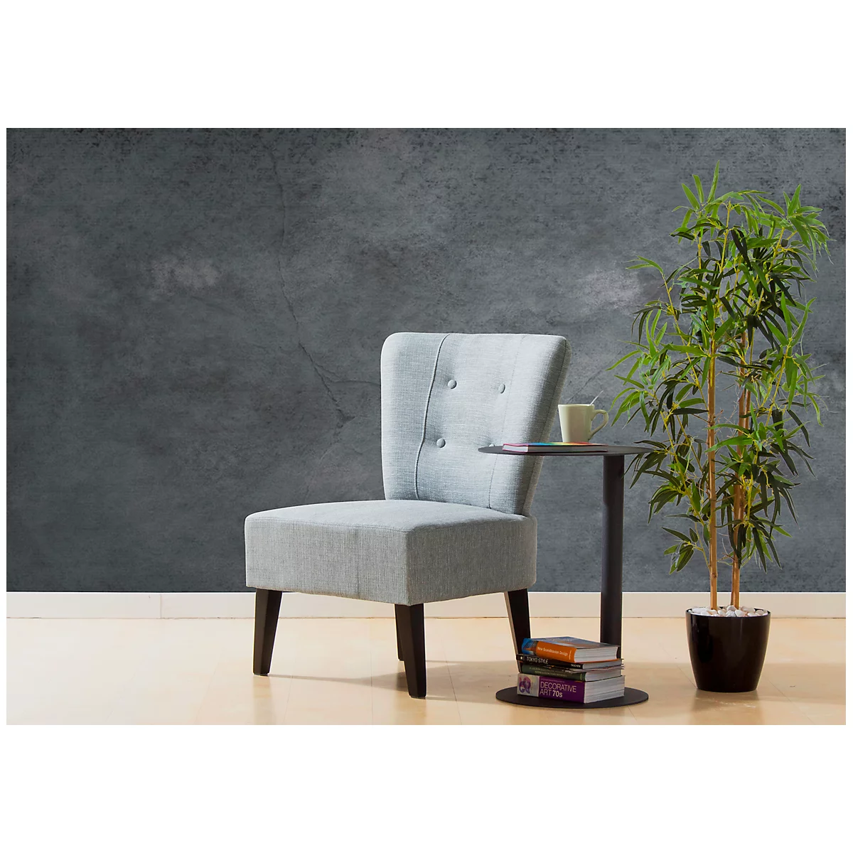 meet® by Paperflow Table d'appoint, en acier, ronde, pied colonne, Ø 400 x H 570 mm, anthracite