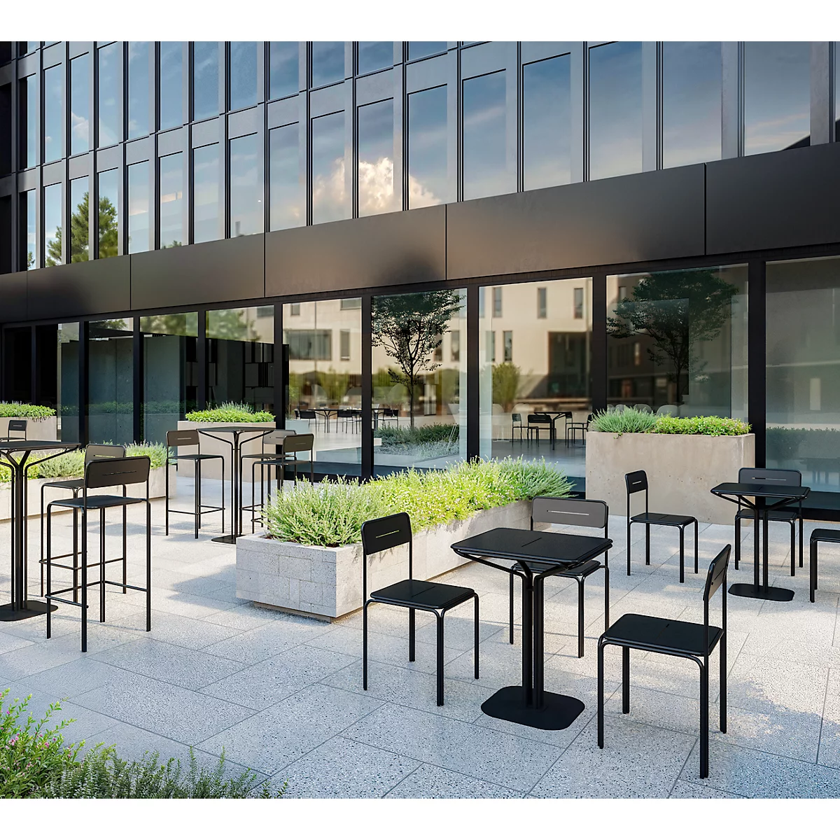 Meet by Paperflow Table de bistrot, structure en acier avec plateau métallique, avec pied, L 600 x P 600 x H 750 mm, noir