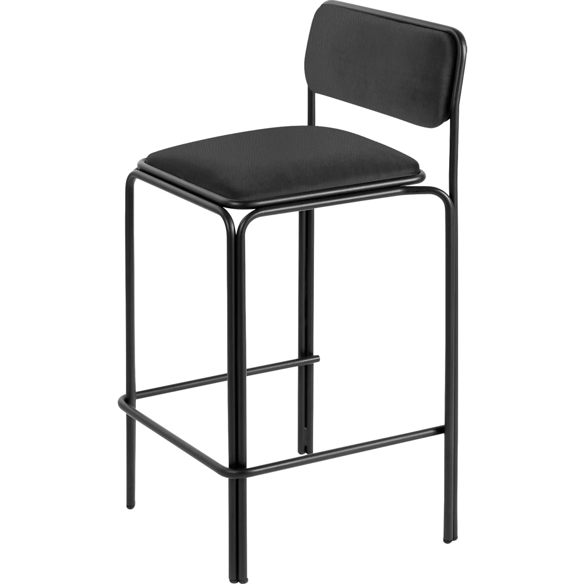 Meet by Paperflow Tabouret de bar Bistro, acier recouvert de similicuir, hauteur d'assise 850 mm, avec dossier, L 485 x P 435 x H 1060 mm, 2 pièces, noir