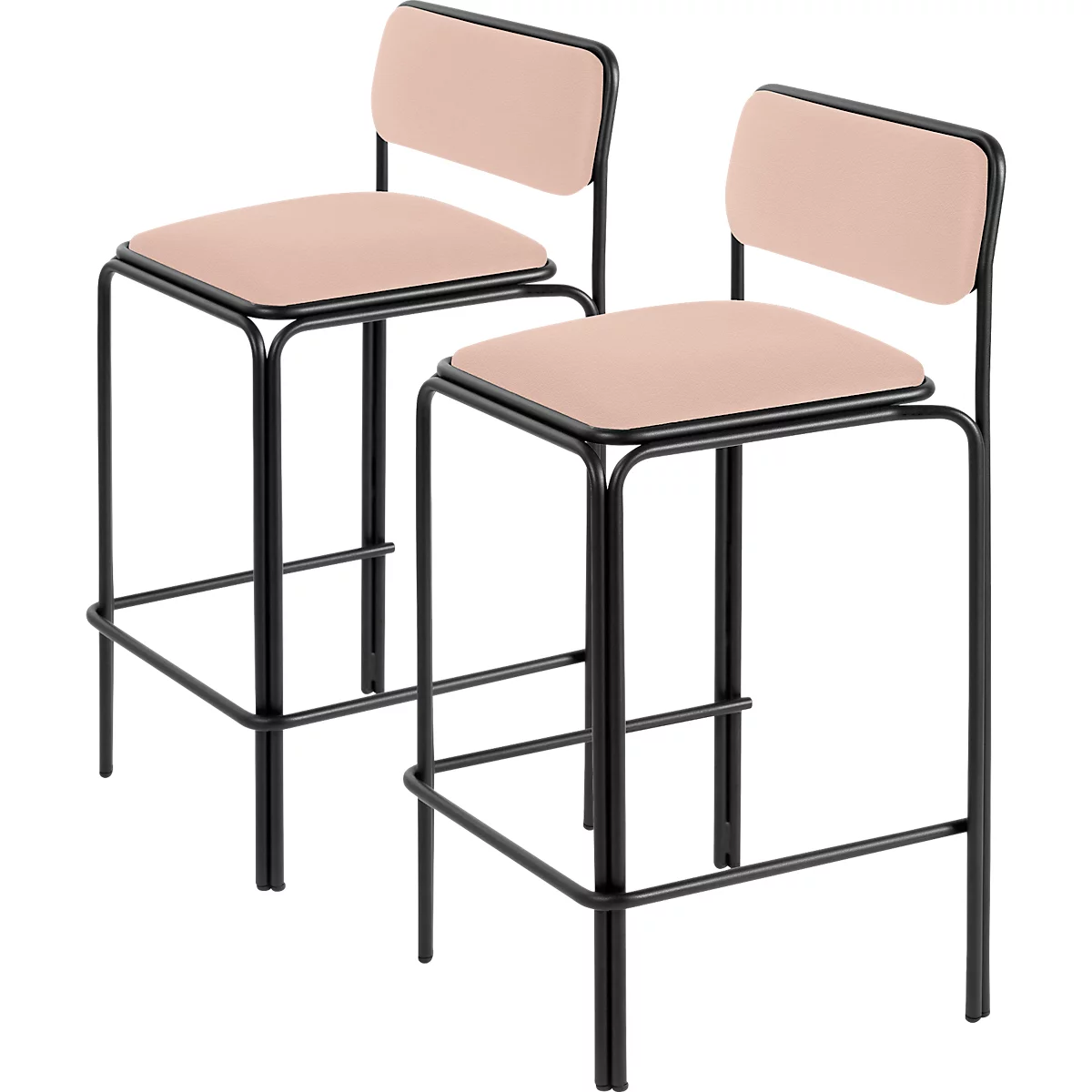 Meet by Paperflow Tabouret de bar Bistro, acier recouvert de similicuir, hauteur d'assise 850 mm, avec dossier, L 485 x P 435 x H 1060 mm, 2 pièces, noir/ivoire