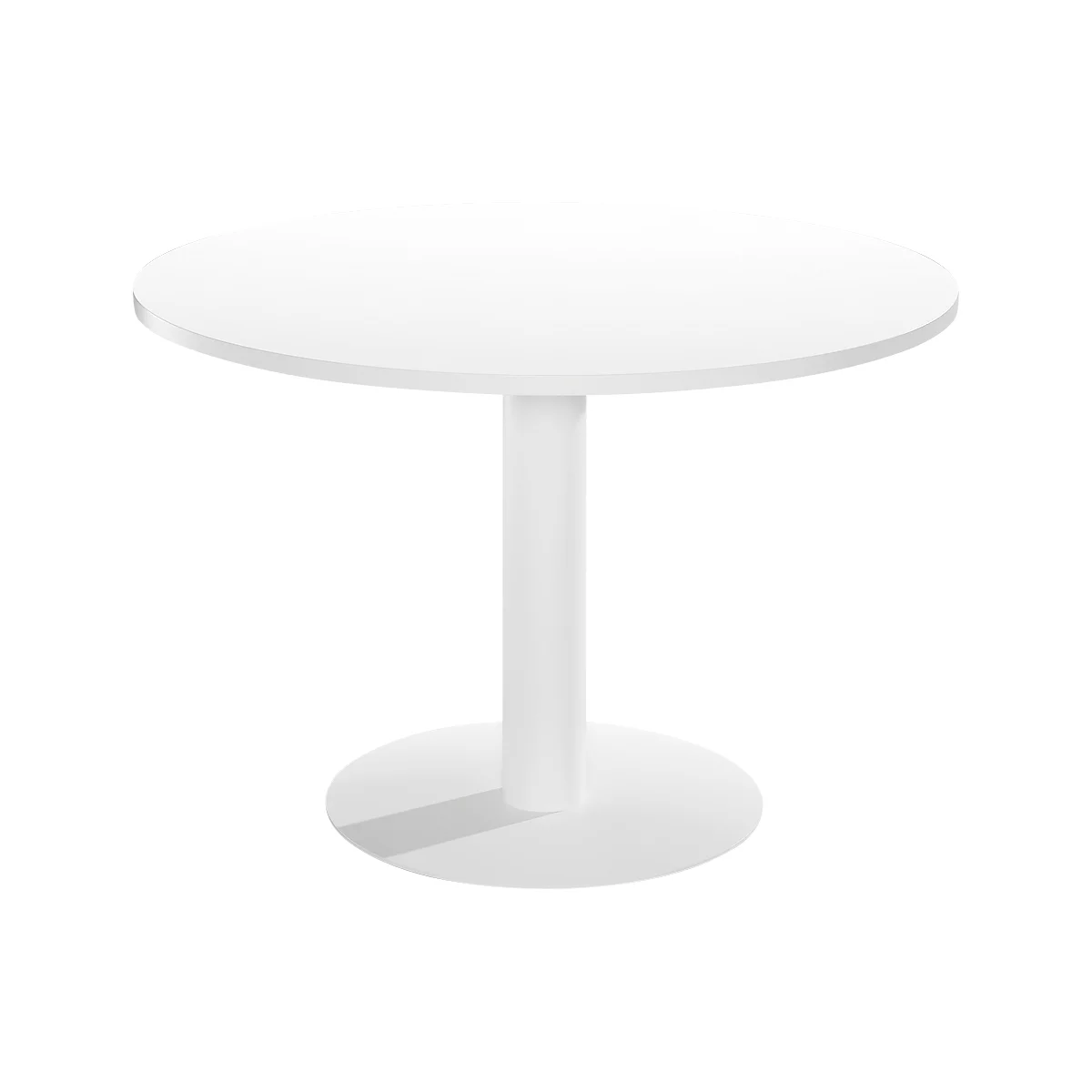 White round table with a single column and round base.