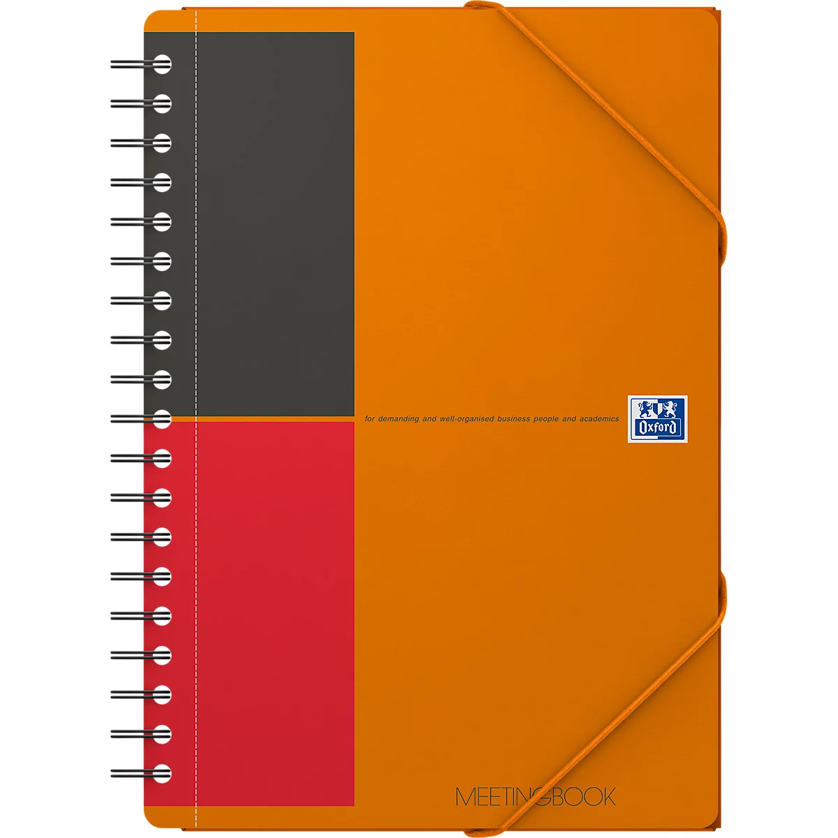 Meetingbook Oxford International, DIN B5, blanc-linéaire, 80 feuilles, reliure spirale, Optik Paper, orange/rouge/noir