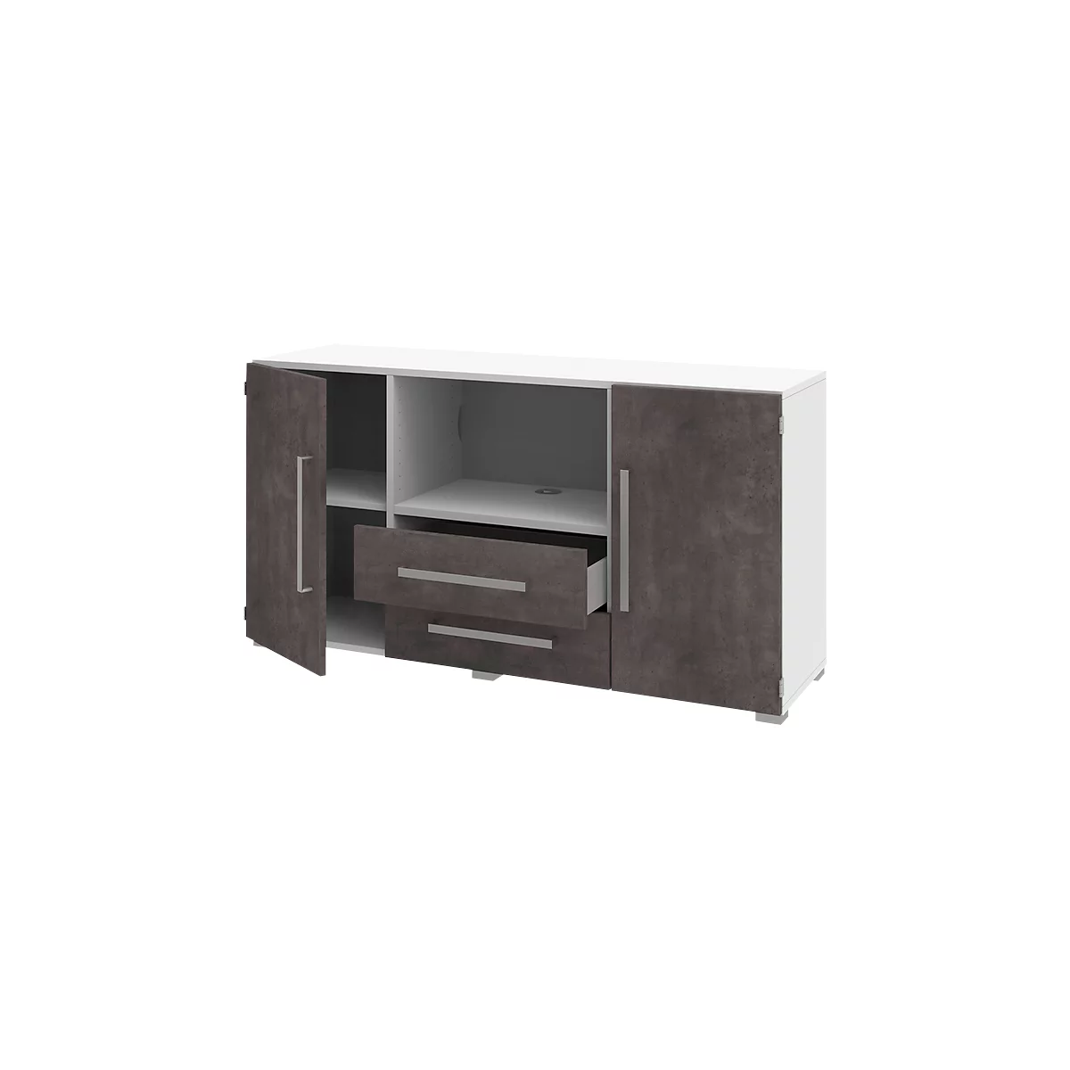 Mehrzweckschrank TEQSTYLE, B 1400 x T 419 x H 740 mm, Weiß/Quarzit