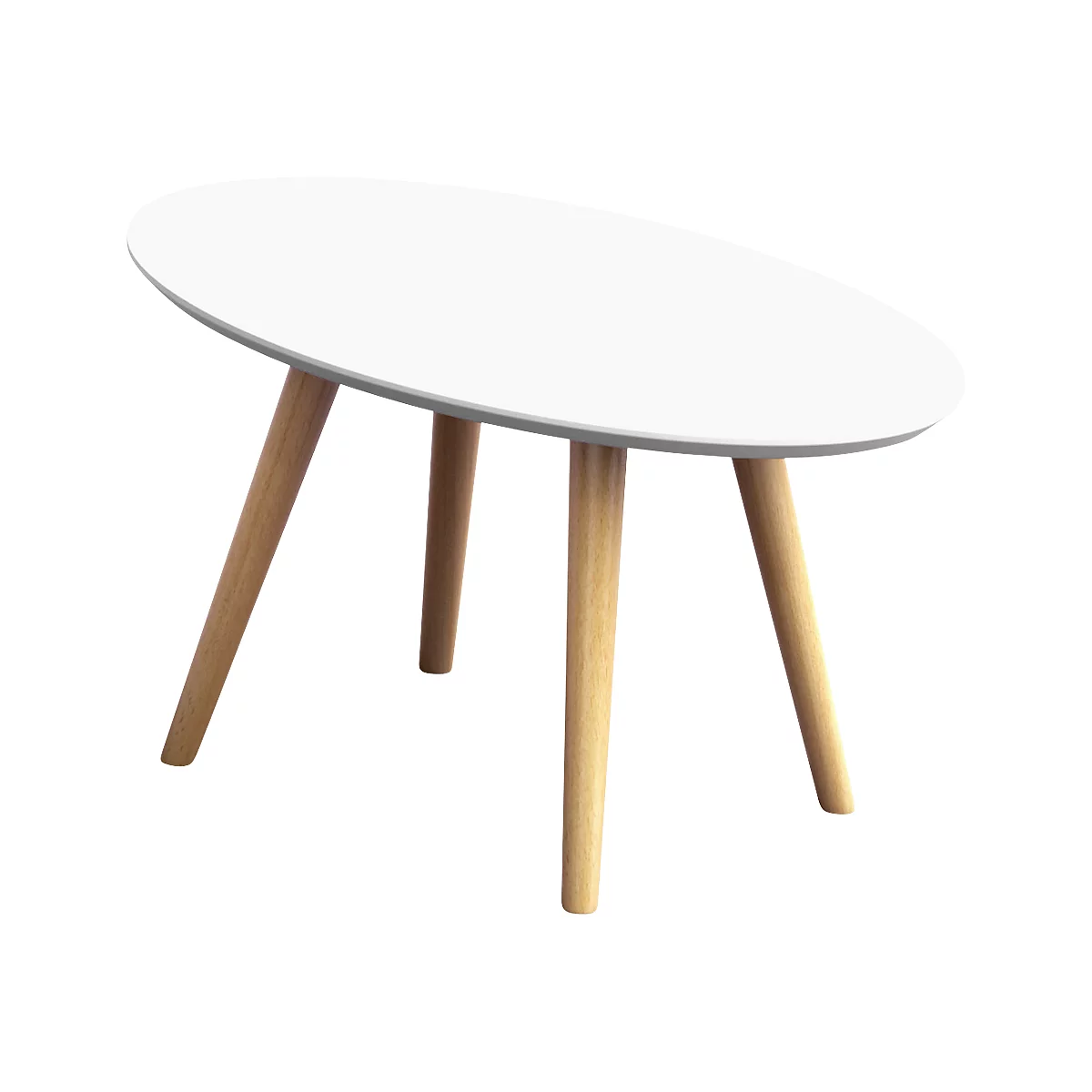 Mesa auxiliar SCANDI, ovalada, estructura de 4 patas de madera maciza, ancho 650 x fondo 400 x alto 350 mm, blanco/haya