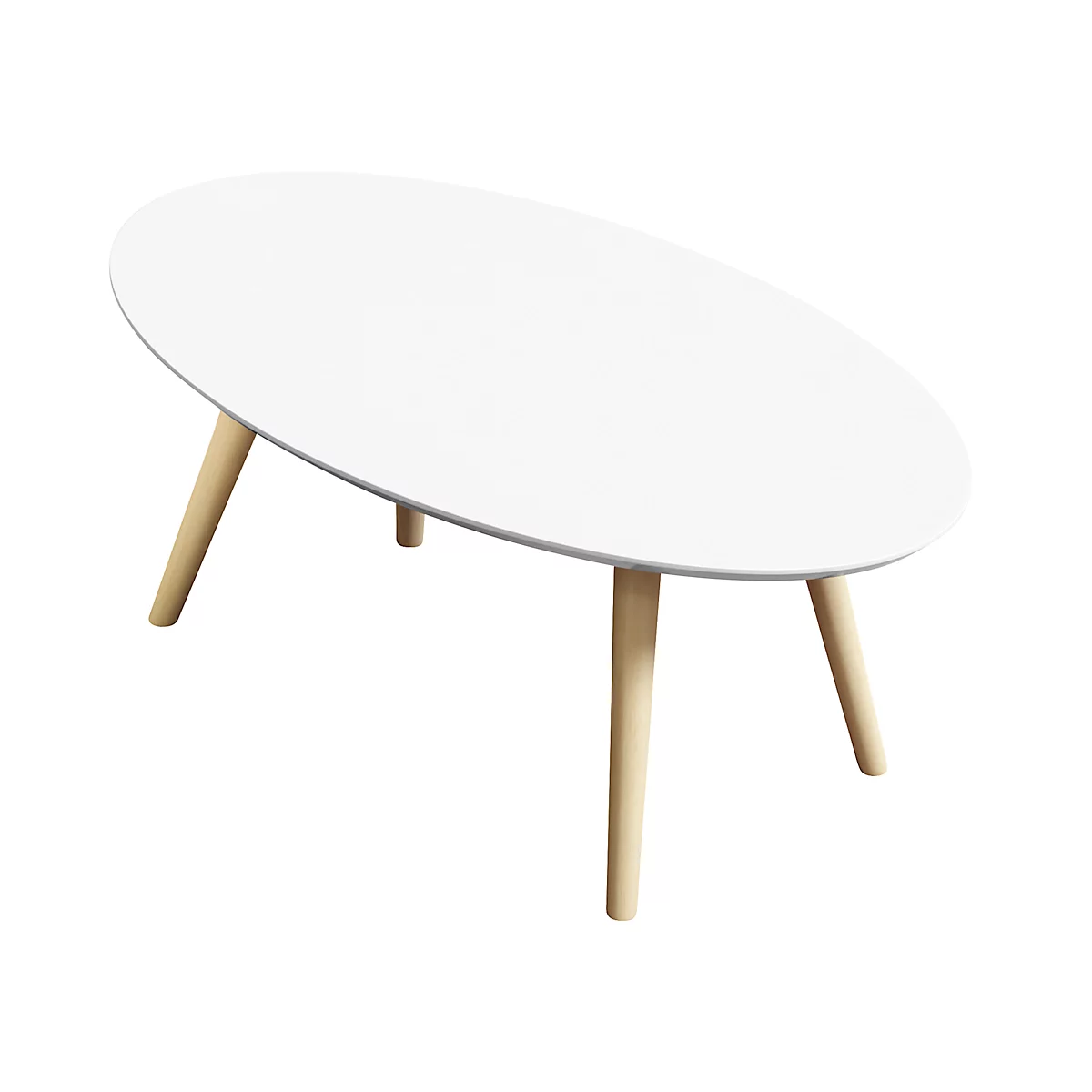 Mesa auxiliar SCANDI, ovalada, estructura de madera maciza de 4 patas, ancho 1150 x fondo 600 x alto 350 mm, blanco/haya