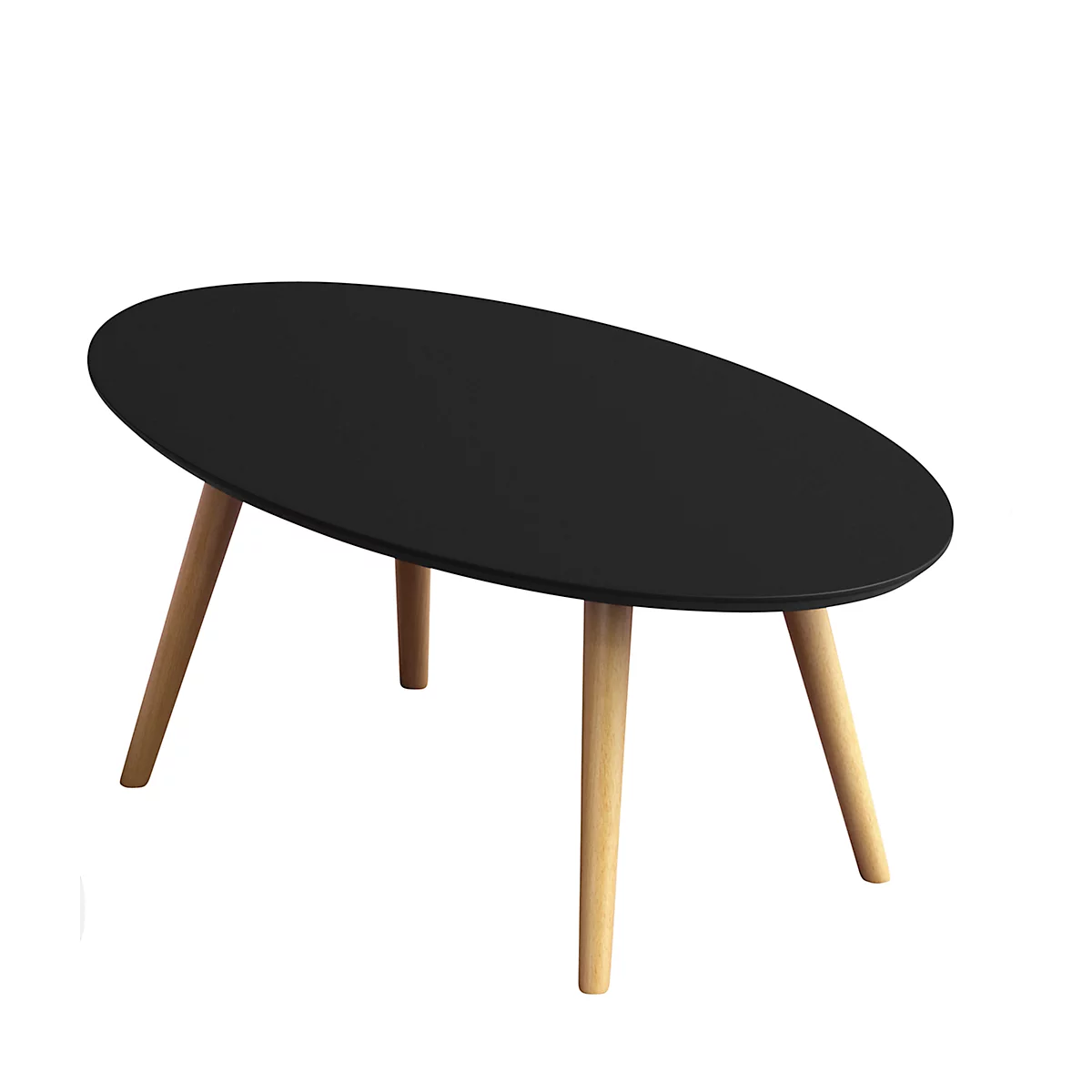 Mesa auxiliar SCANDI, ovalada, estructura de madera maciza de 4 patas, ancho 1150 x fondo 600 x alto 350 mm, negro/haya