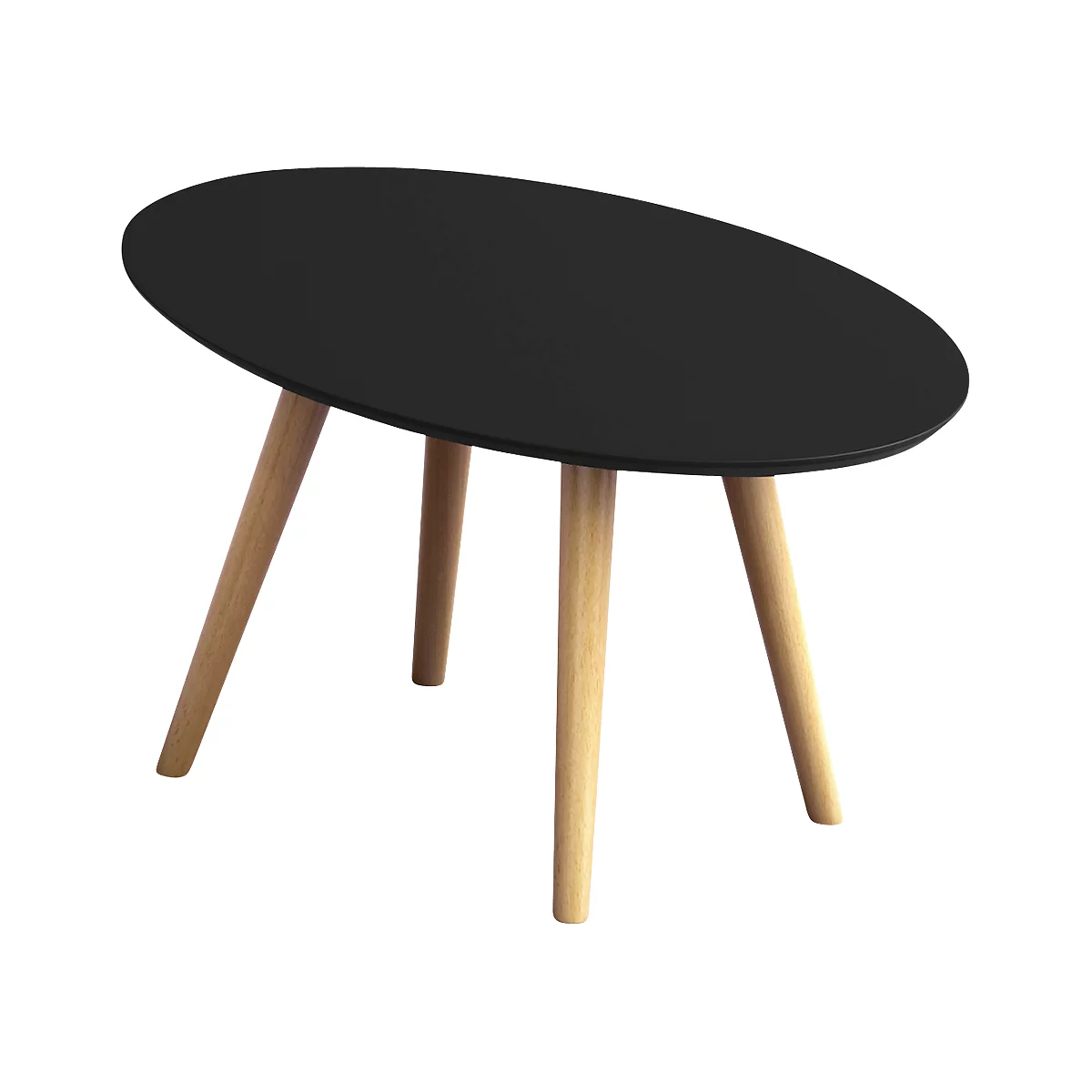 Mesa auxiliar SCANDI, ovalada, estructura de madera maciza de 4 patas, ancho 650 x fondo 400 x alto 350 mm, negro/haya