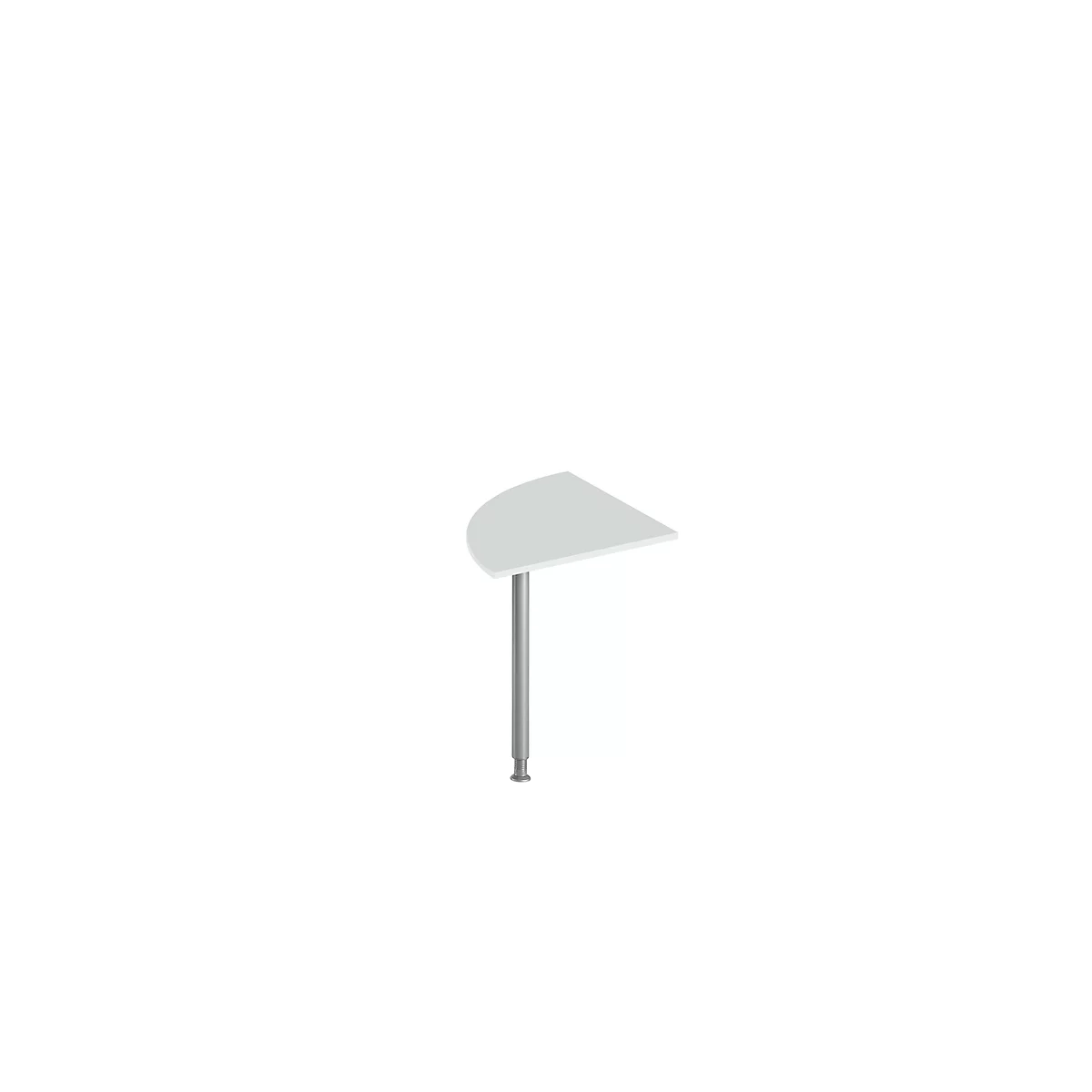 Estante de pared semicircular gris claro con soporte plateado sobre fondo blanco.
