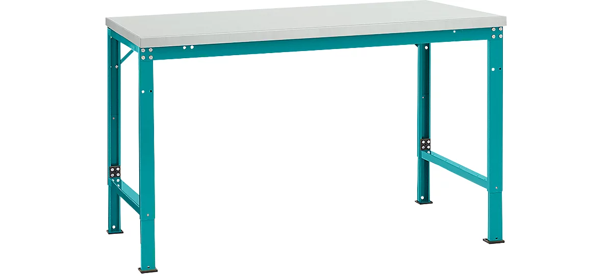 Mesa básica Manuflex UNIVERSAL especial, 1500 x 1000 mm, melamina gris luminoso, azul agua