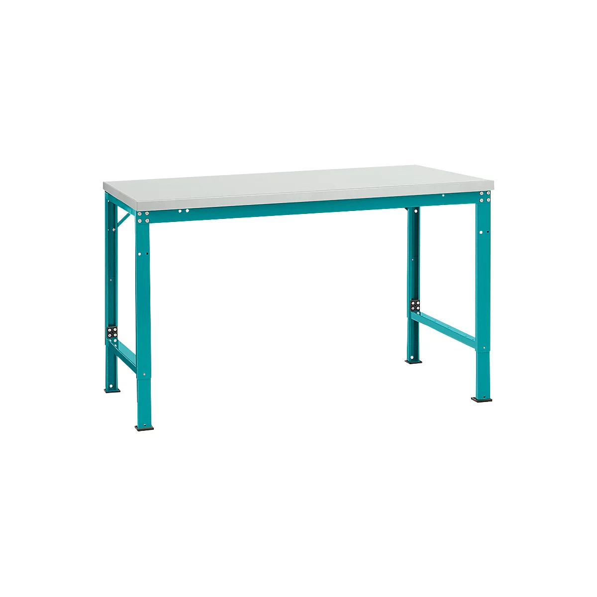 Mesa básica Manuflex UNIVERSAL especial, 1500 x 1000 mm, melamina gris luminoso, azul agua