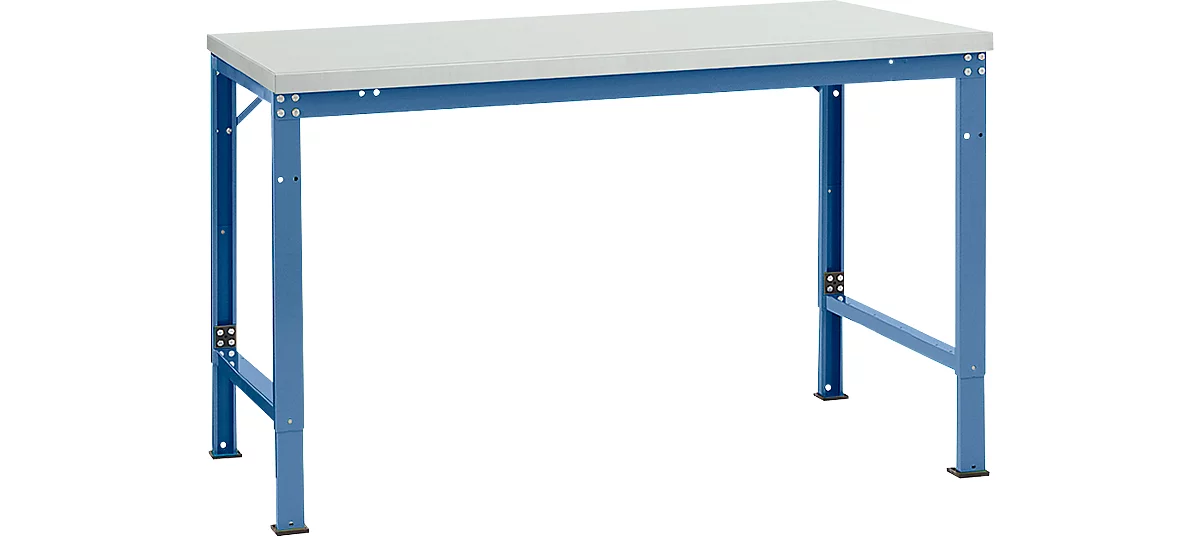 Mesa básica Manuflex UNIVERSAL especial, 1500 x 1000 mm, melamina gris luminoso, azul brillante