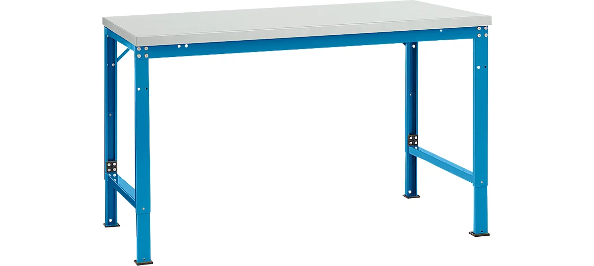 Mesa básica Manuflex UNIVERSAL especial, 1500 x 1000 mm, melamina gris luminoso, azul luminoso