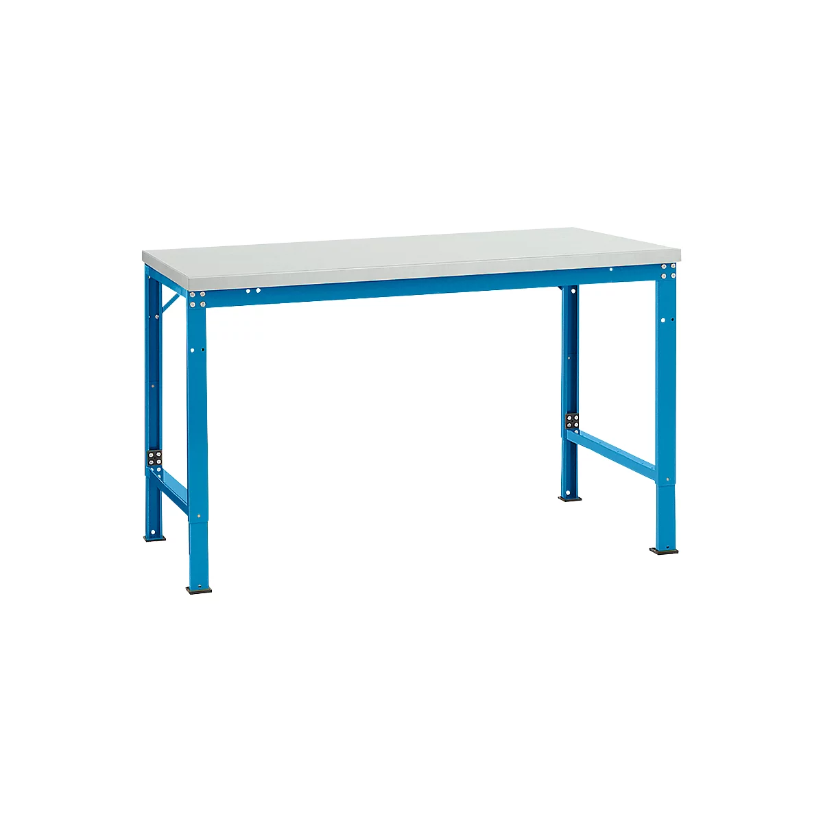 Mesa básica Manuflex UNIVERSAL especial, 1500 x 1000 mm, melamina gris luminoso, azul luminoso