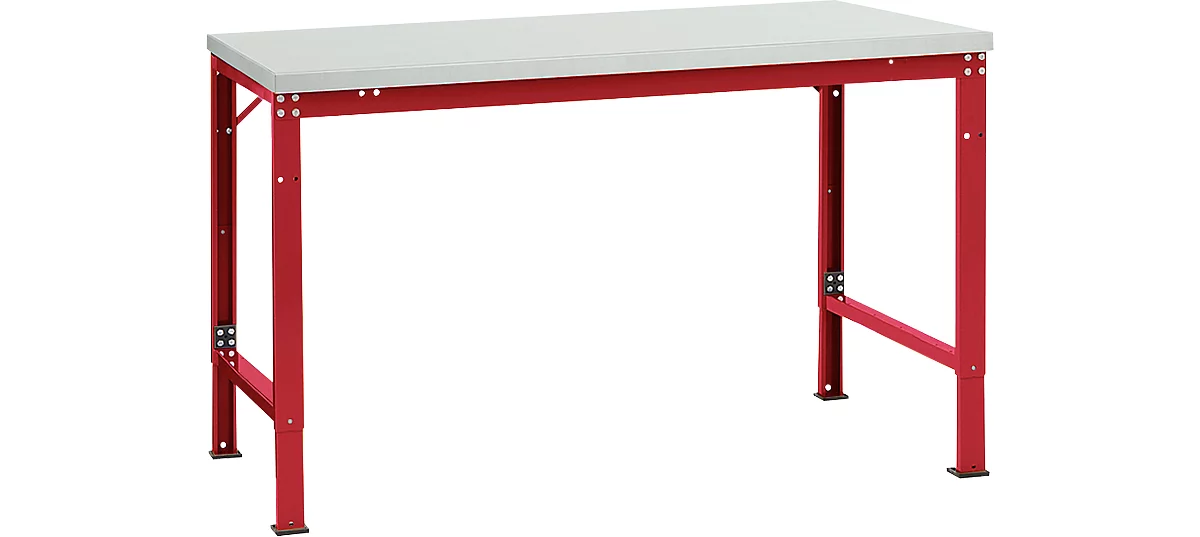 Mesa básica Manuflex UNIVERSAL especial, 1500 x 1000 mm, melamina gris luminoso, rojo rubí