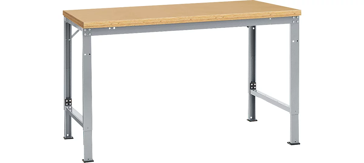 Mesa básica Manuflex UNIVERSAL especial, 1500 x 1000 mm, multiplex natural, aluminio plateado