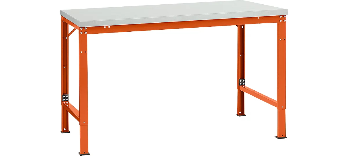 Mesa básica Manuflex UNIVERSAL especial, 1500 x 1000 mm, plástico gris luminoso, rojo anaranjado
