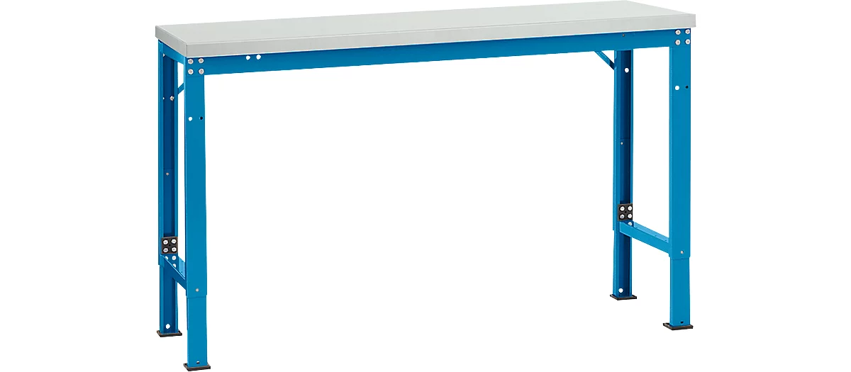Mesa básica Manuflex UNIVERSAL especial, 1500 x 800 mm, melamina gris luminoso, azul luminoso