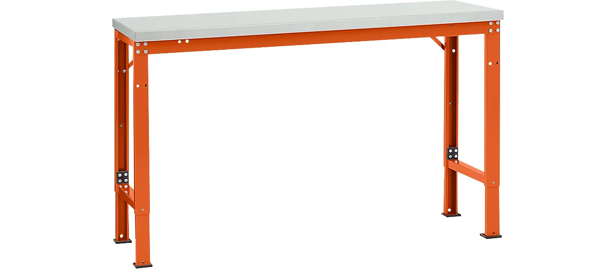 Mesa básica Manuflex UNIVERSAL especial, 1500 x 800 mm, melamina gris luminoso, rojo anaranjado