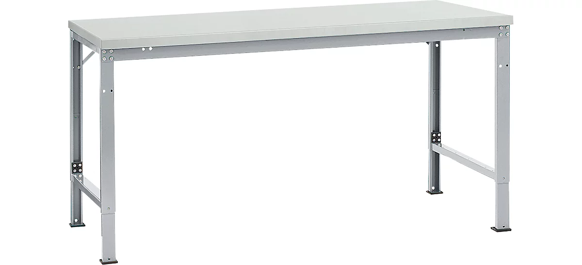 Mesa básica Manuflex UNIVERSAL especial, 1750 x 1000 mm, melamina gris luminoso, aluminio plateado