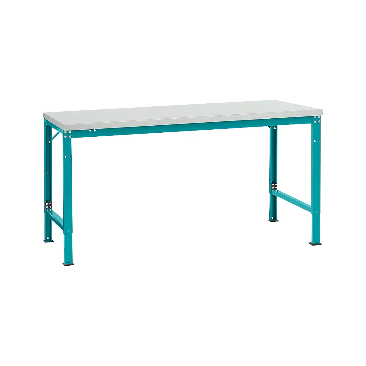 Mesa básica Manuflex UNIVERSAL especial, 1750 x 1000 mm, melamina gris luminoso, azul agua