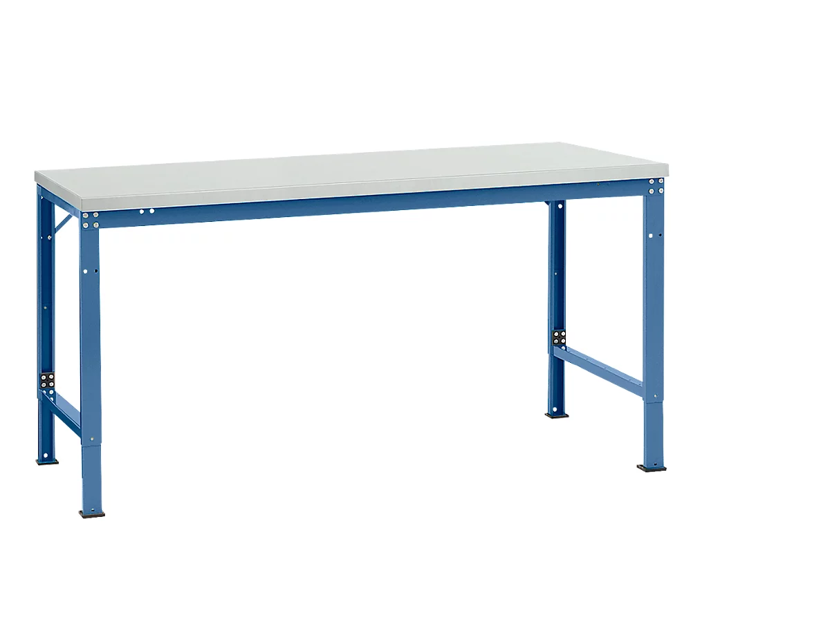 Mesa básica Manuflex UNIVERSAL especial, 1750 x 1000 mm, melamina gris luminoso, azul brillante