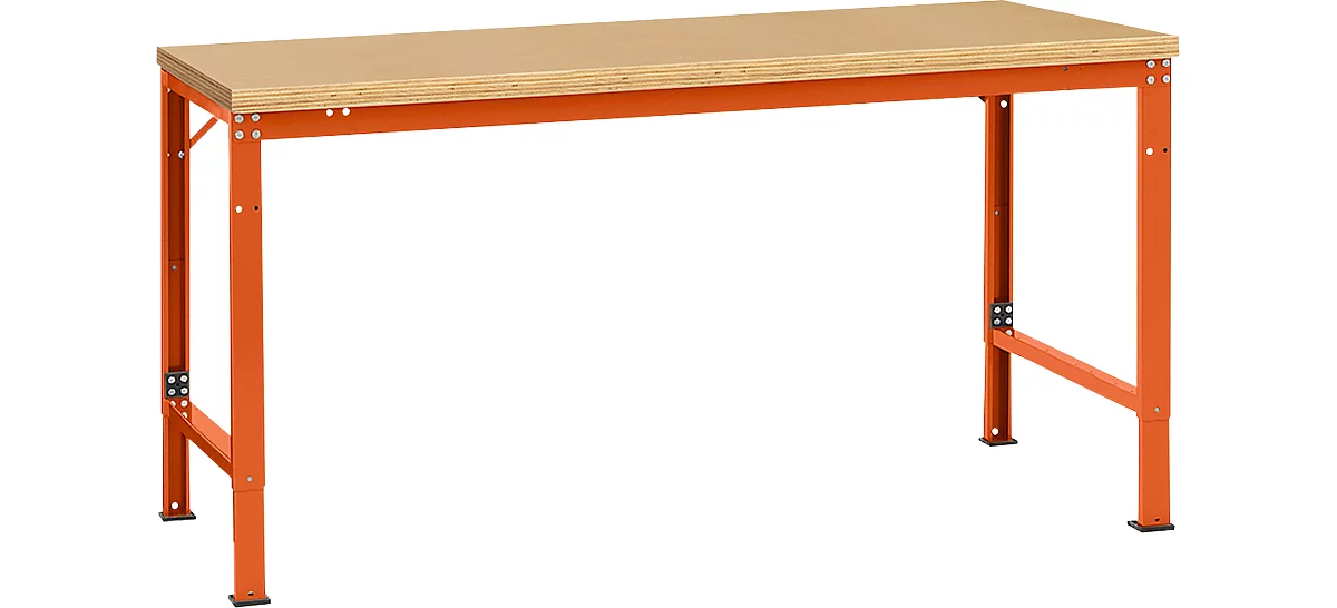 Mesa básica Manuflex UNIVERSAL especial, 1750 x 1000 mm, multiplex natural, rojo anaranjado